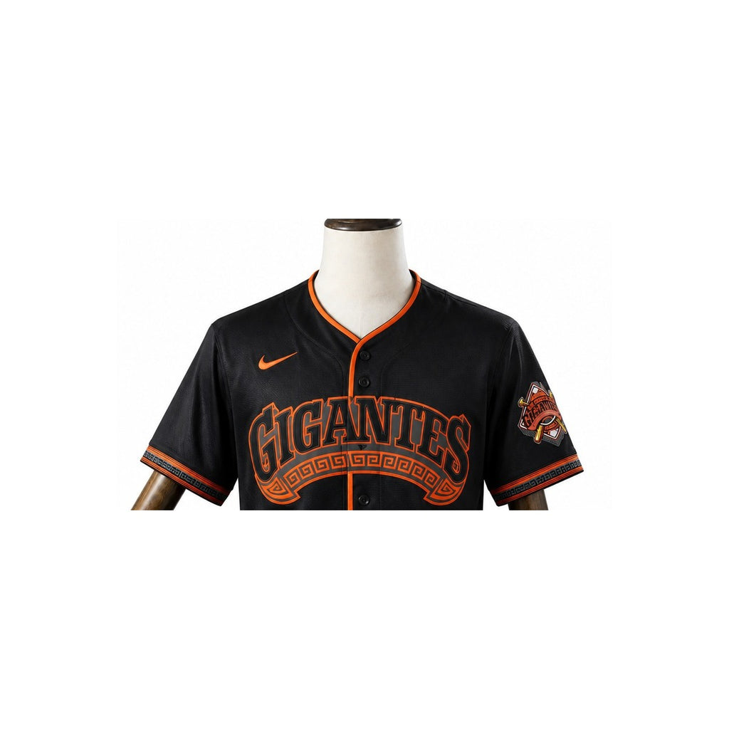 San Francisco Giants MLB – Camisa Oficial Segunda (Away) detalhe escudo manequim fundo branco