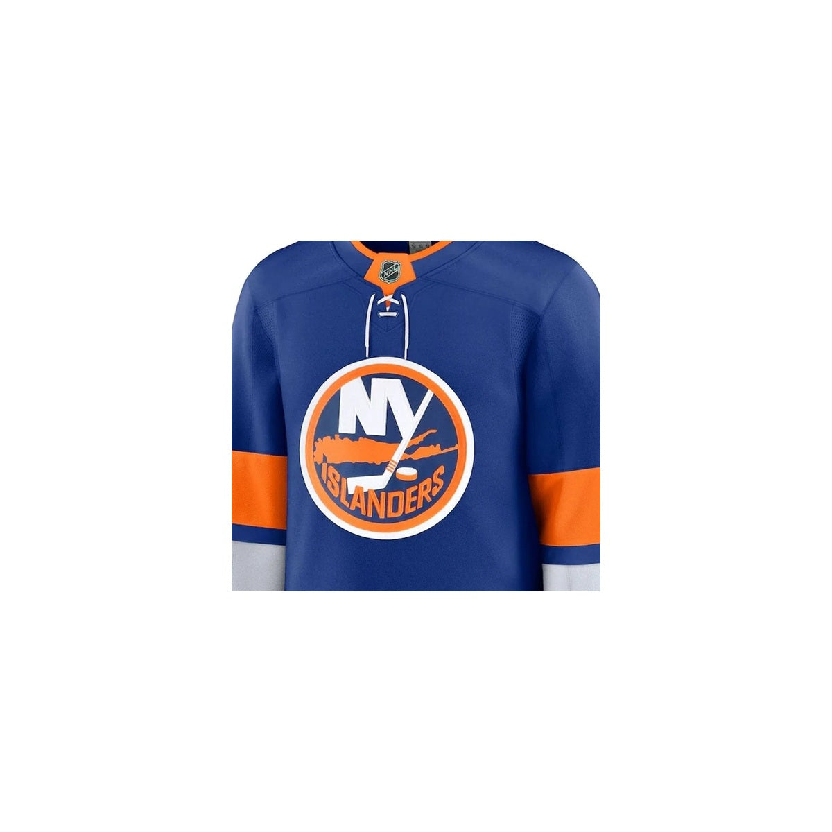 New York Islanders NHL Jersey – Home & Away detalhe escudo real web fundo branco