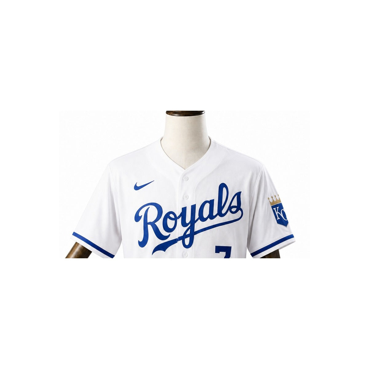 Kansas City Royals MLB – Camisa Oficial Primeira (Home) detalhe escudo manequim fundo branco