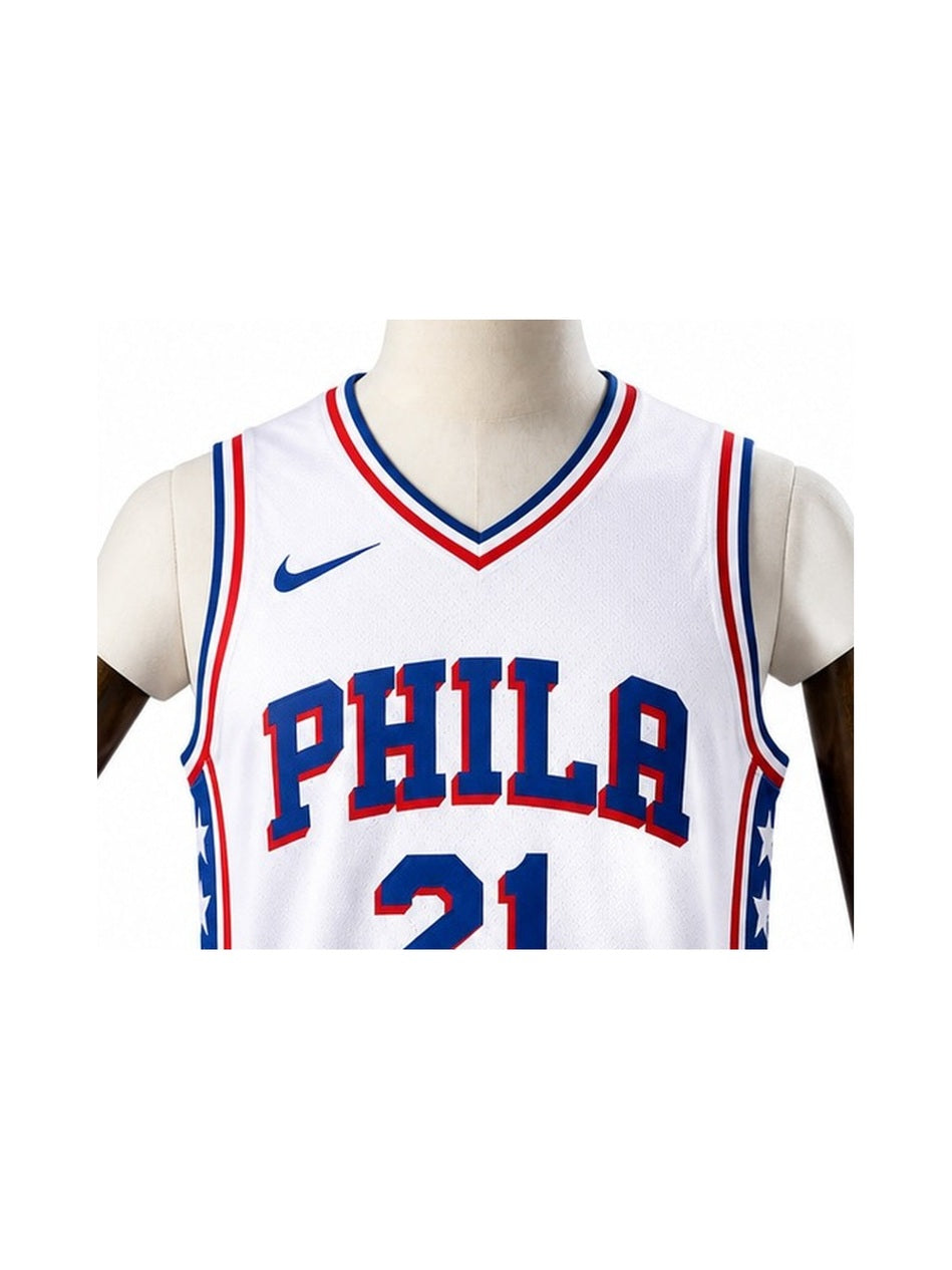 Camiseta NBA Philadelphia 76ers - 2ª Camisa (Away) detalhe escudo fundo branco padronizado