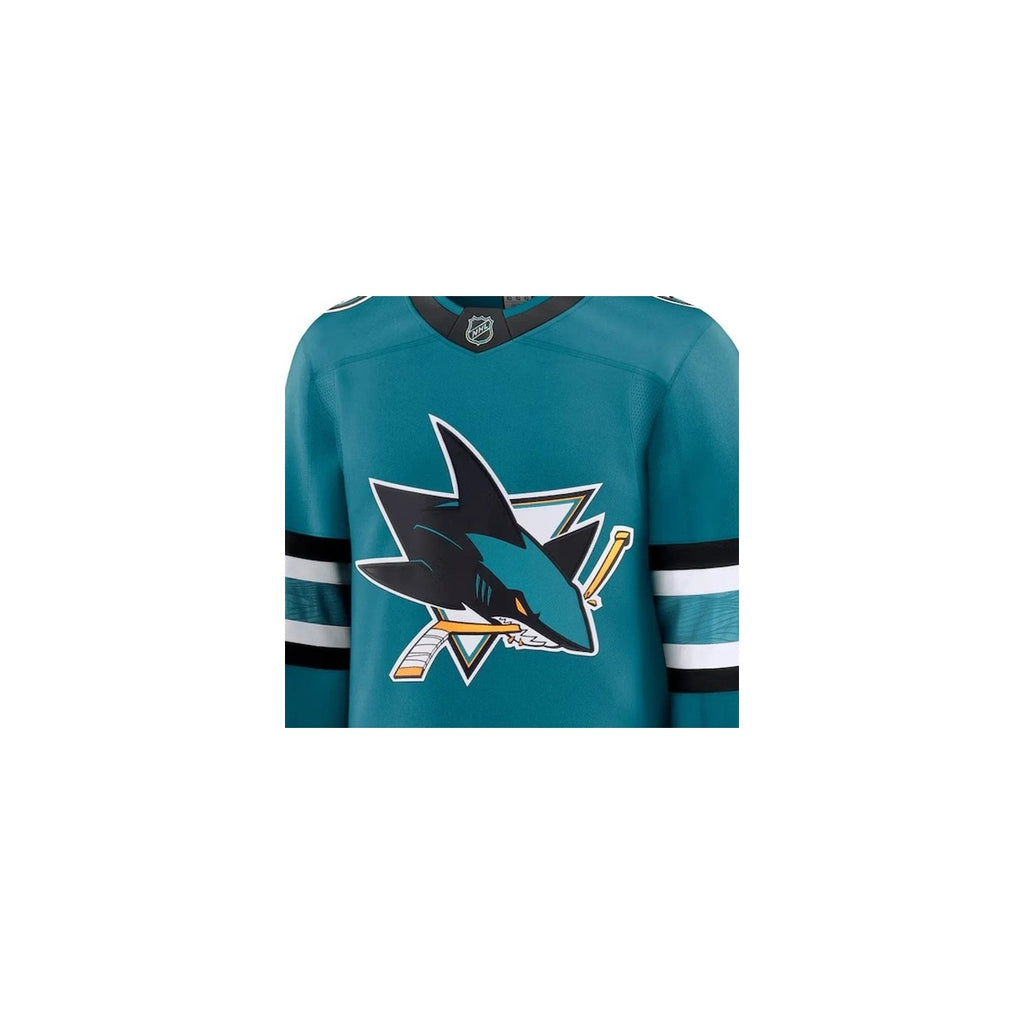 San Jose Sharks NHL Jersey – Home & Away detalhe escudo real web fundo branco