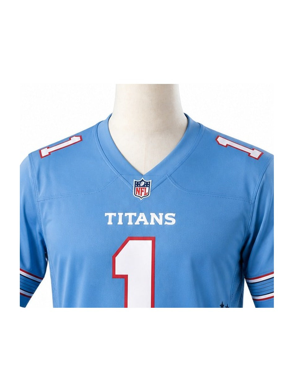 Camisa Tennessee Titans Home (Titular) NFL detalhe escudo manequim fundo branco