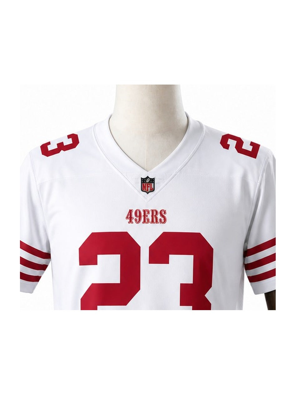 Camisa San Francisco 49ers Away (Visitante) NFL detalhe escudo manequim fundo branco