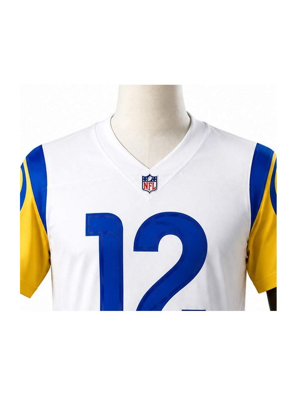 Camisa Los Angeles Rams Away (Visitante) NFL detalhe escudo manequim fundo branco