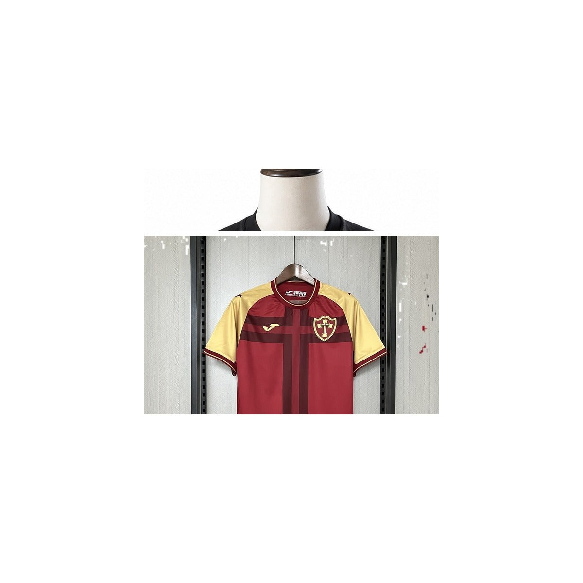 Camisa Portuguesa – 1º Uniforme Jogador 2026/2027 detalhe escudo manequim fundo branco