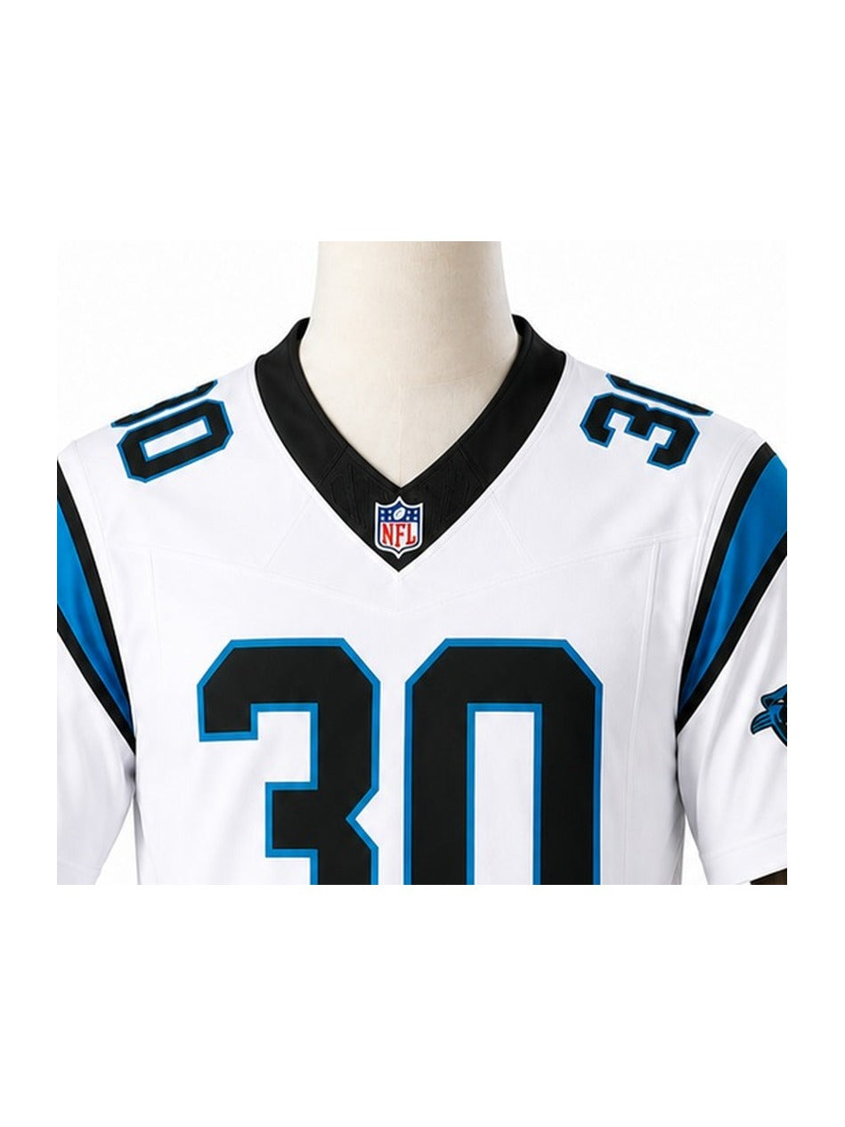 Camisa Carolina Panthers Away (Visitante) NFL detalhe escudo manequim fundo branco