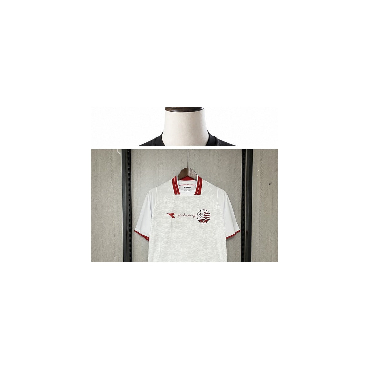 Camisa Náutico – 2º Uniforme Jogador 2026/2027 detalhe escudo manequim fundo branco
