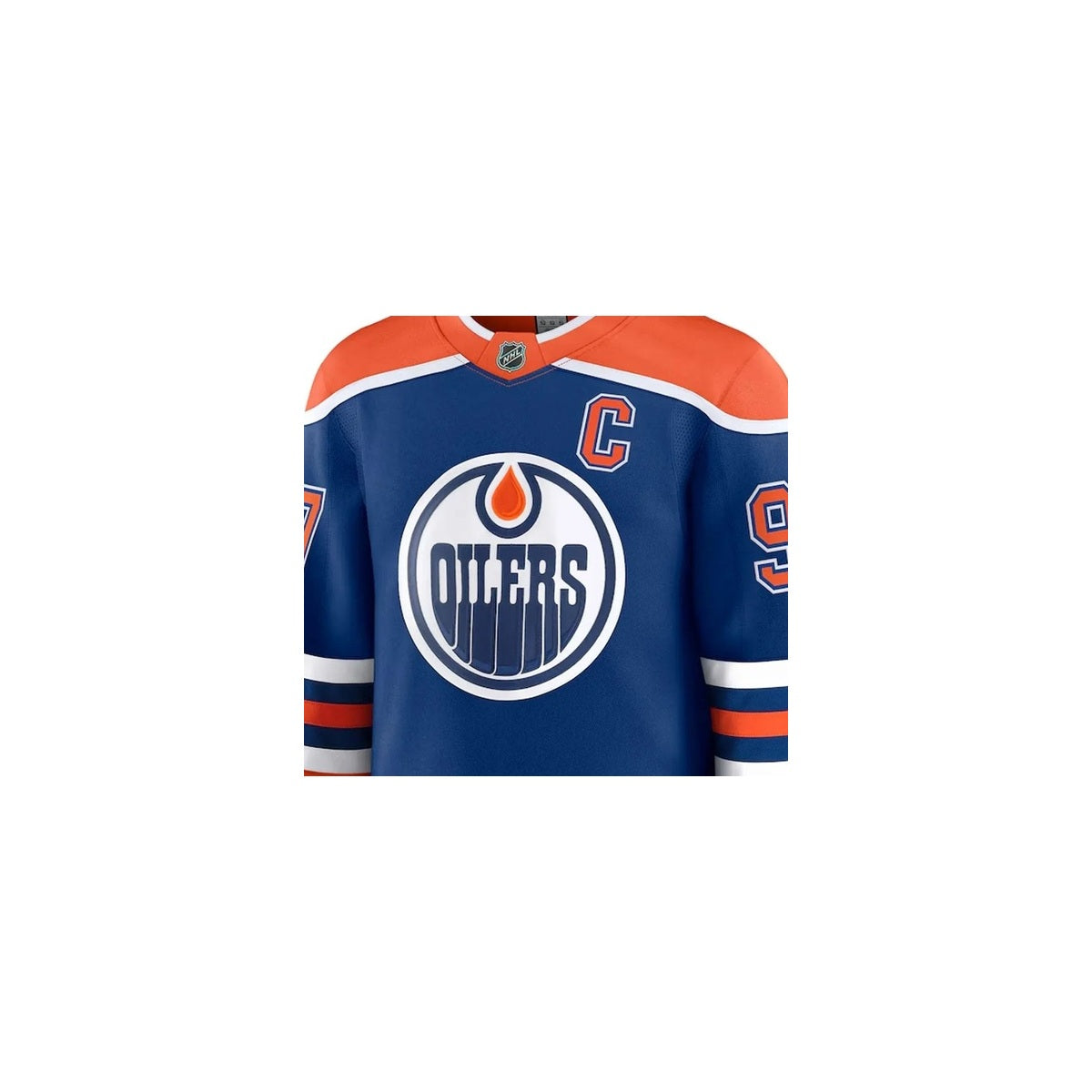 Edmonton Oilers NHL Jersey – Home & Away detalhe escudo real web fundo branco