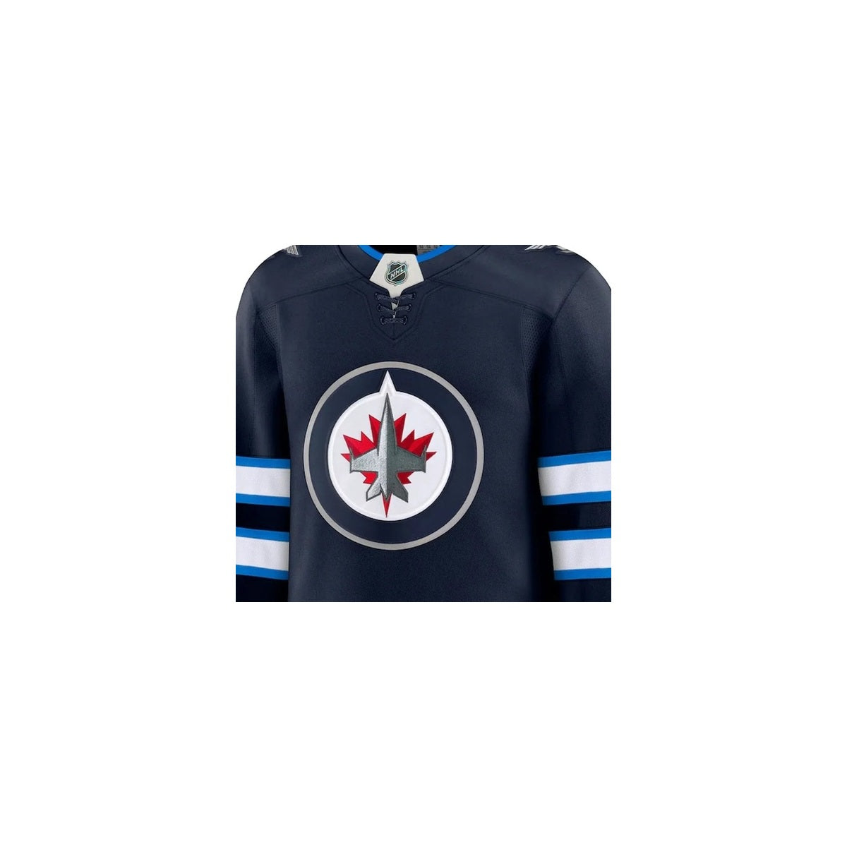 Winnipeg Jets NHL Jersey – Home & Away detalhe escudo real web fundo branco