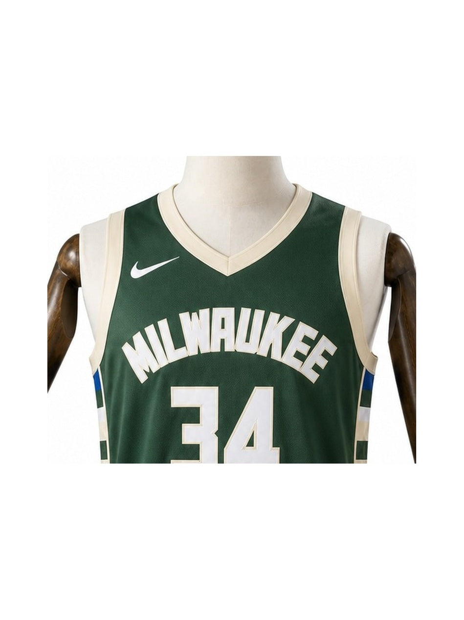 Camiseta NBA Milwaukee Bucks - 2ª Camisa (Away) detalhe escudo fundo branco padronizado