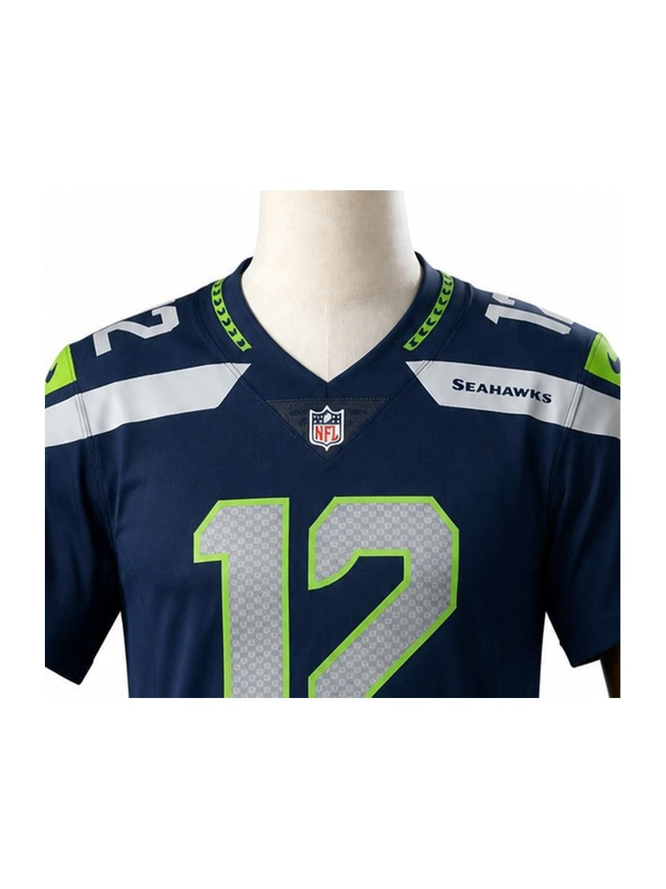 Camisa Seattle Seahawks Home (Titular) NFL detalhe escudo manequim fundo branco