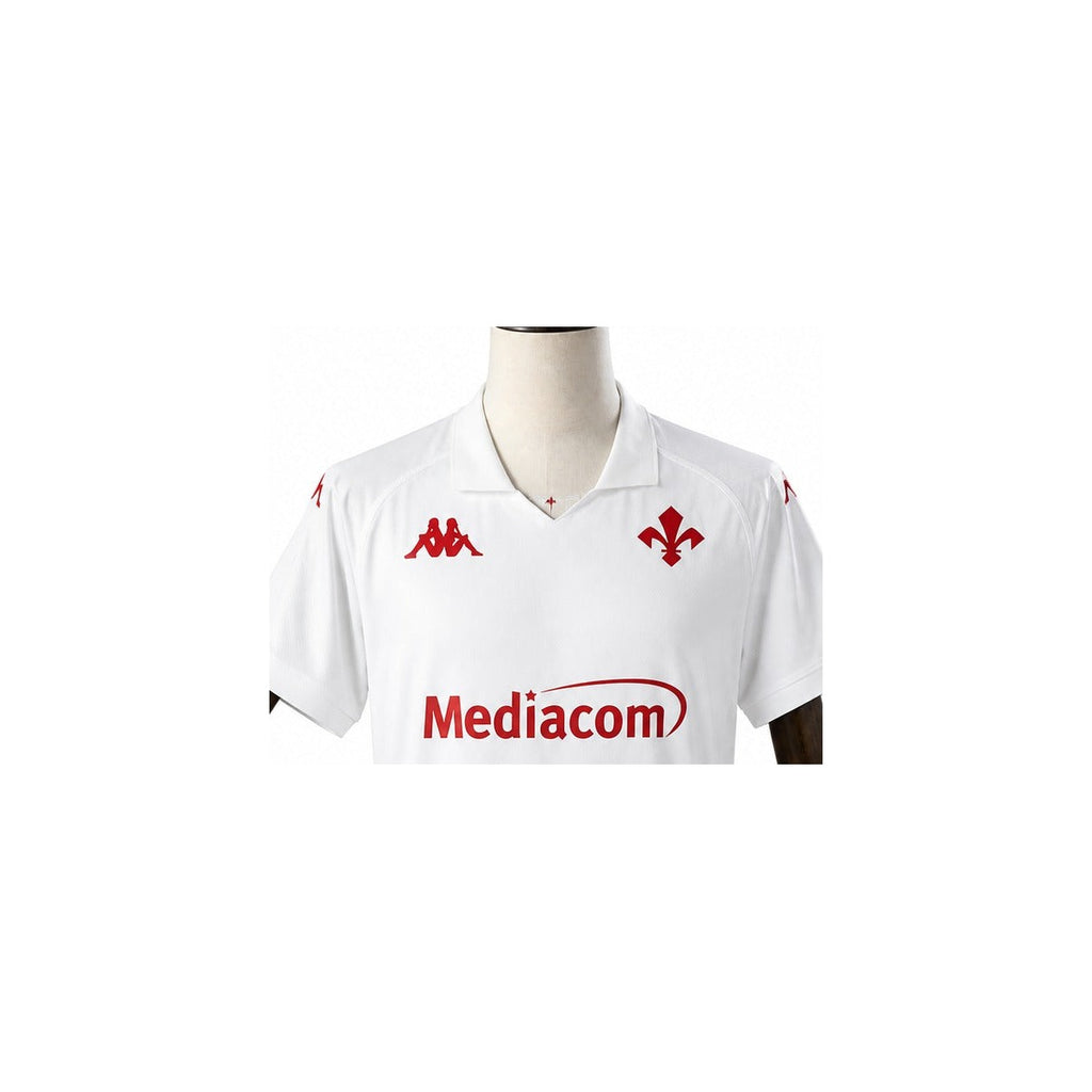 Camisa Fiorentina - 2º Uniforme Torcedor 2024/25 detalhe escudo manequim fundo branco