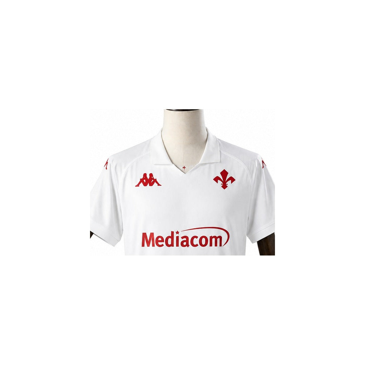 Camisa Fiorentina - 2º Uniforme Torcedor 2024/25 detalhe escudo manequim fundo branco