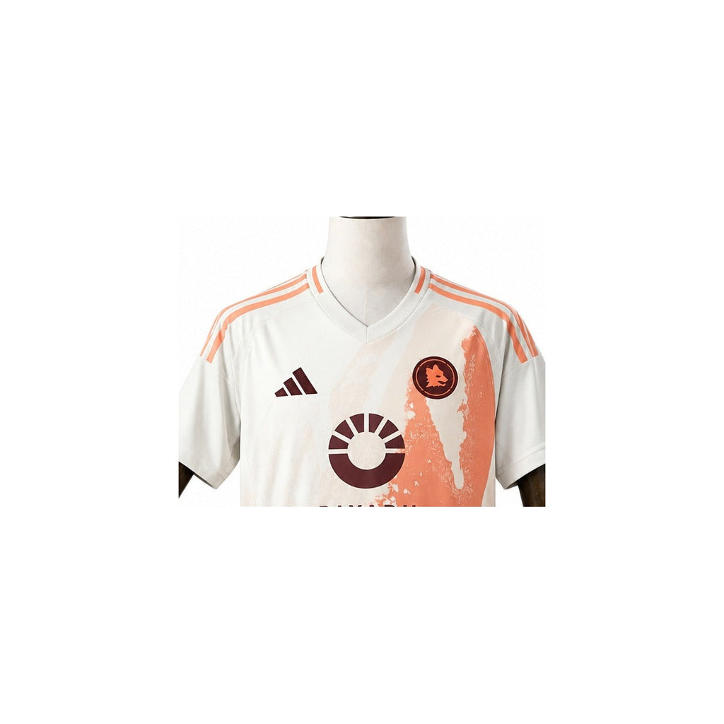 Camisa Roma - 2º Uniforme Torcedor 2024/25 detalhe escudo manequim fundo branco