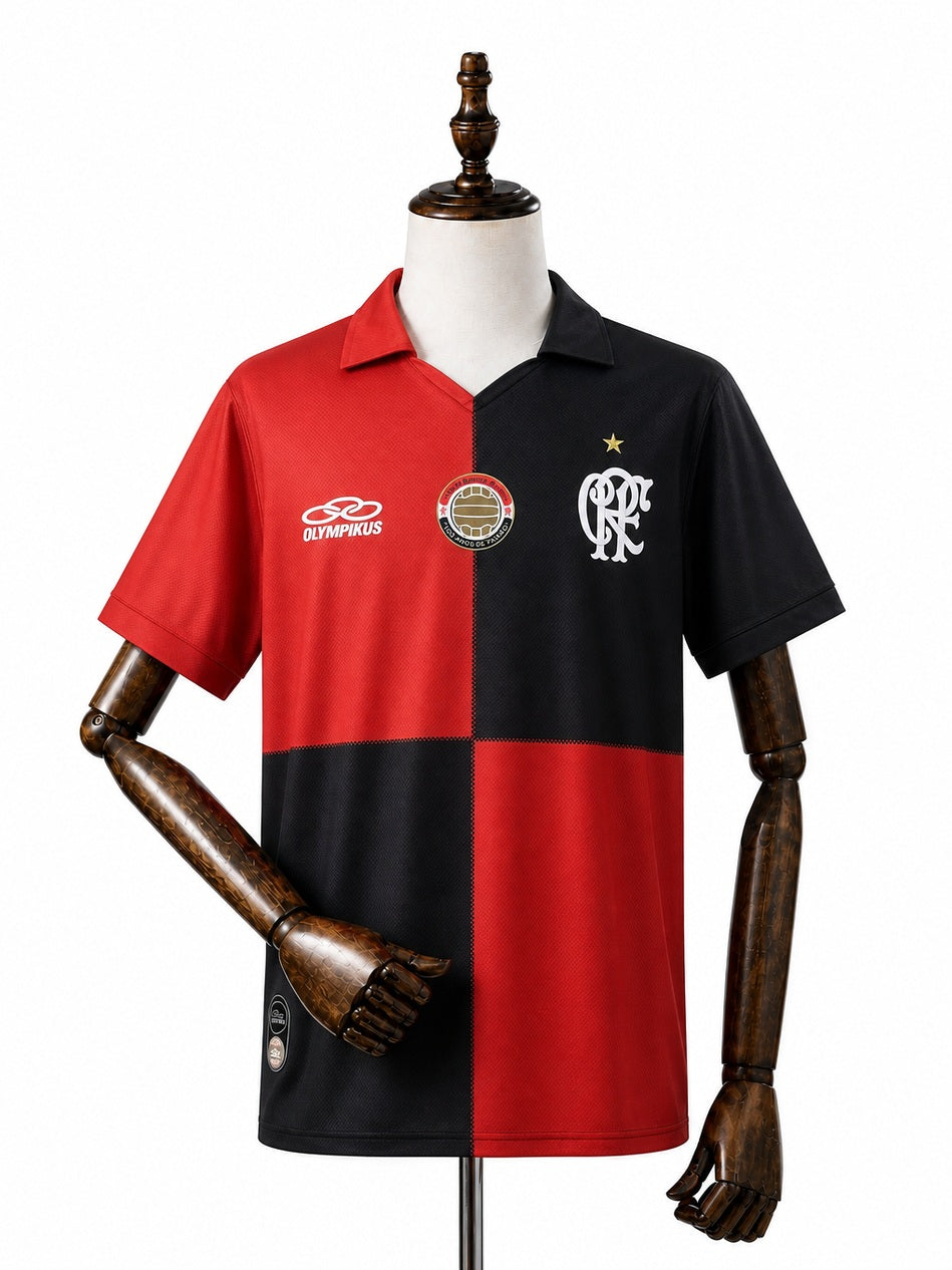 Flamengo 100th Anniversary Home Retro Jersey front wood mannequin white background
