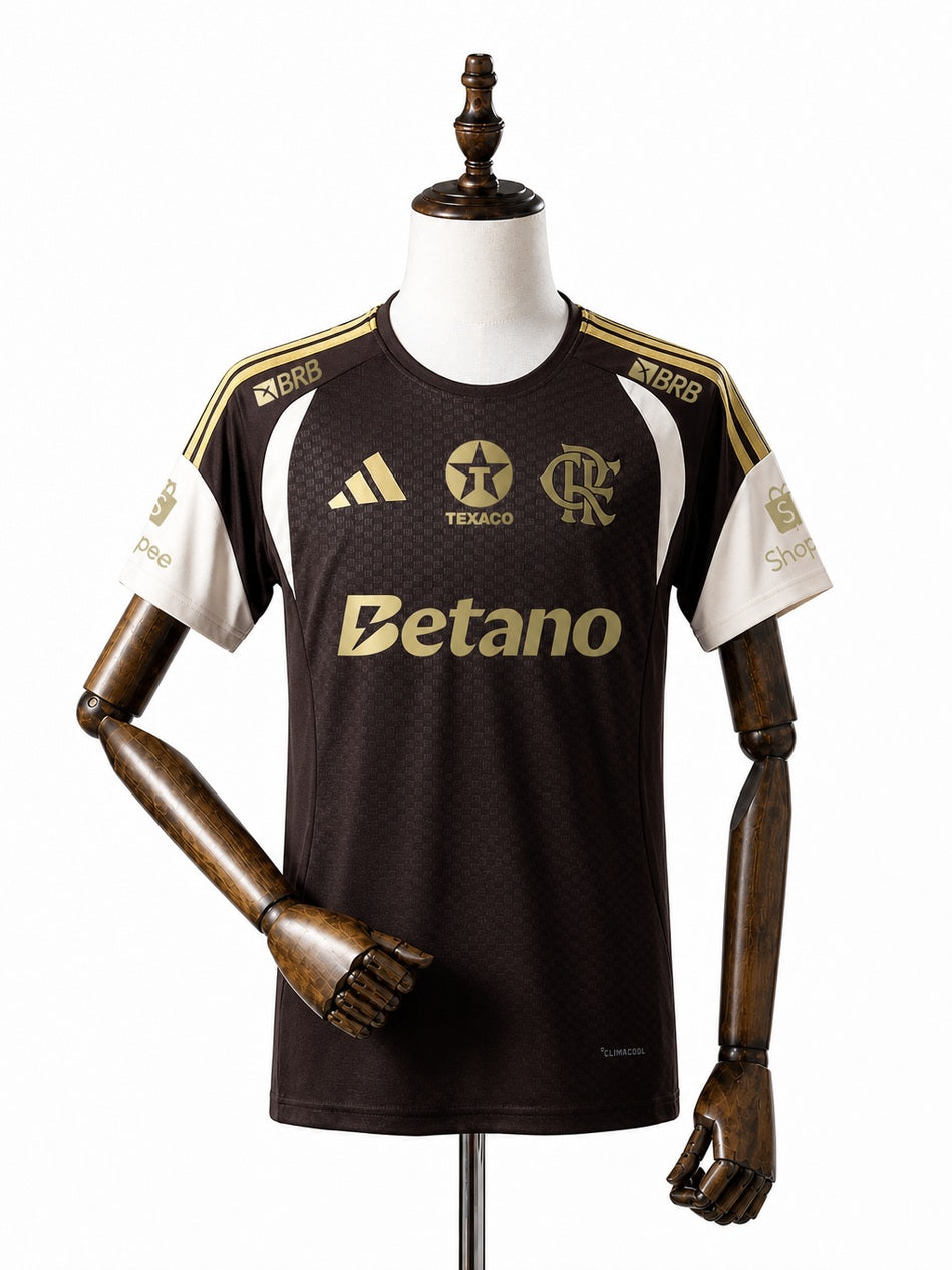Flamengo 2026/27 All sponsors Training Jersey Brown front wood mannequin white background