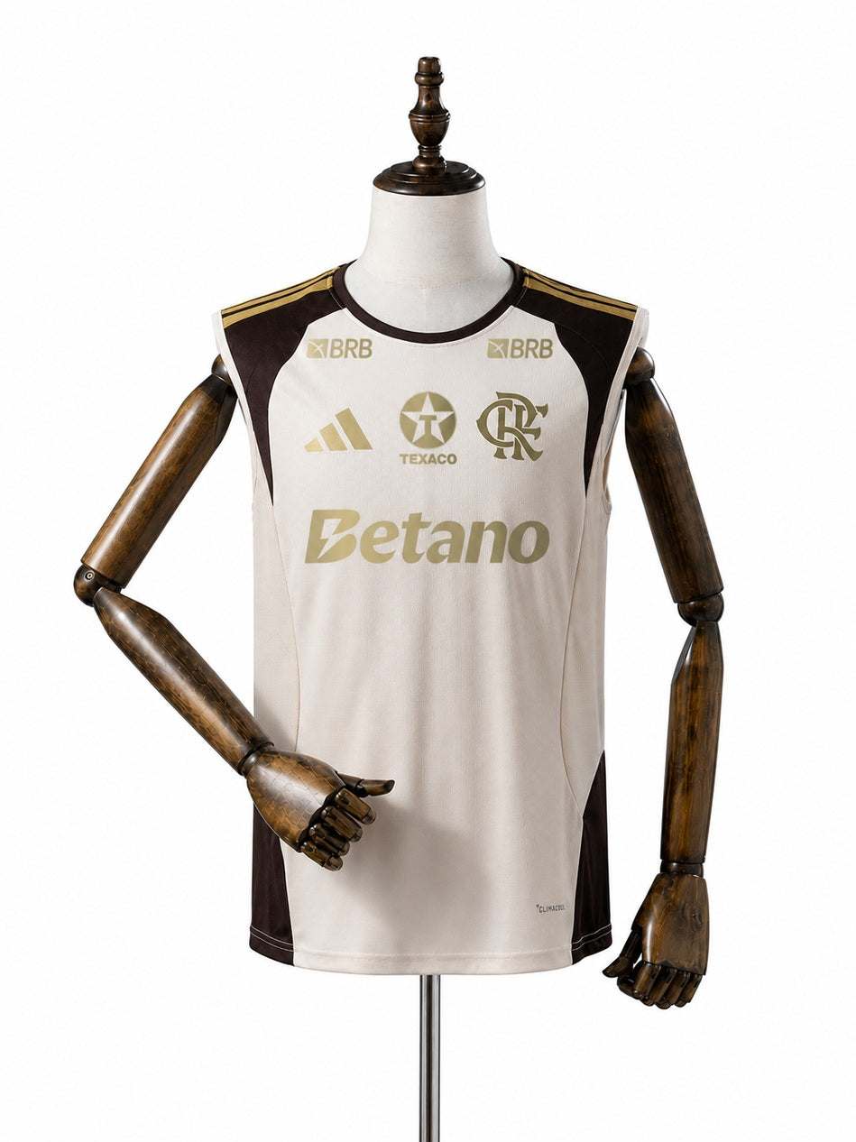 Flamengo 2026/27 All sponsors Training Sleeveless Jersey Apricot front wood mannequin white background