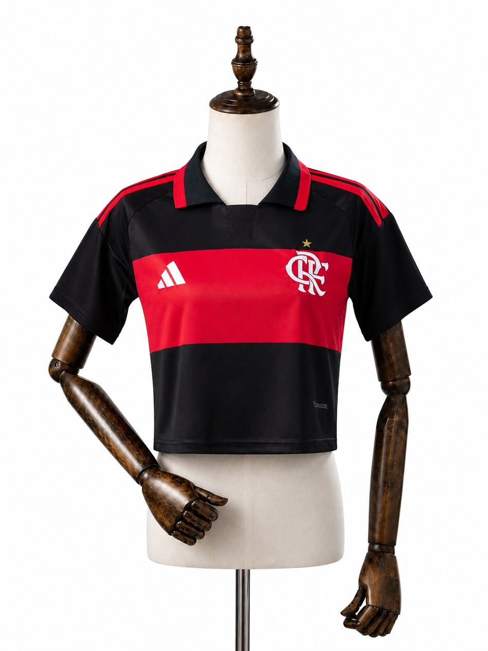 Flamengo 2026/27 Home Women's Crop Top Style front wood mannequin white background