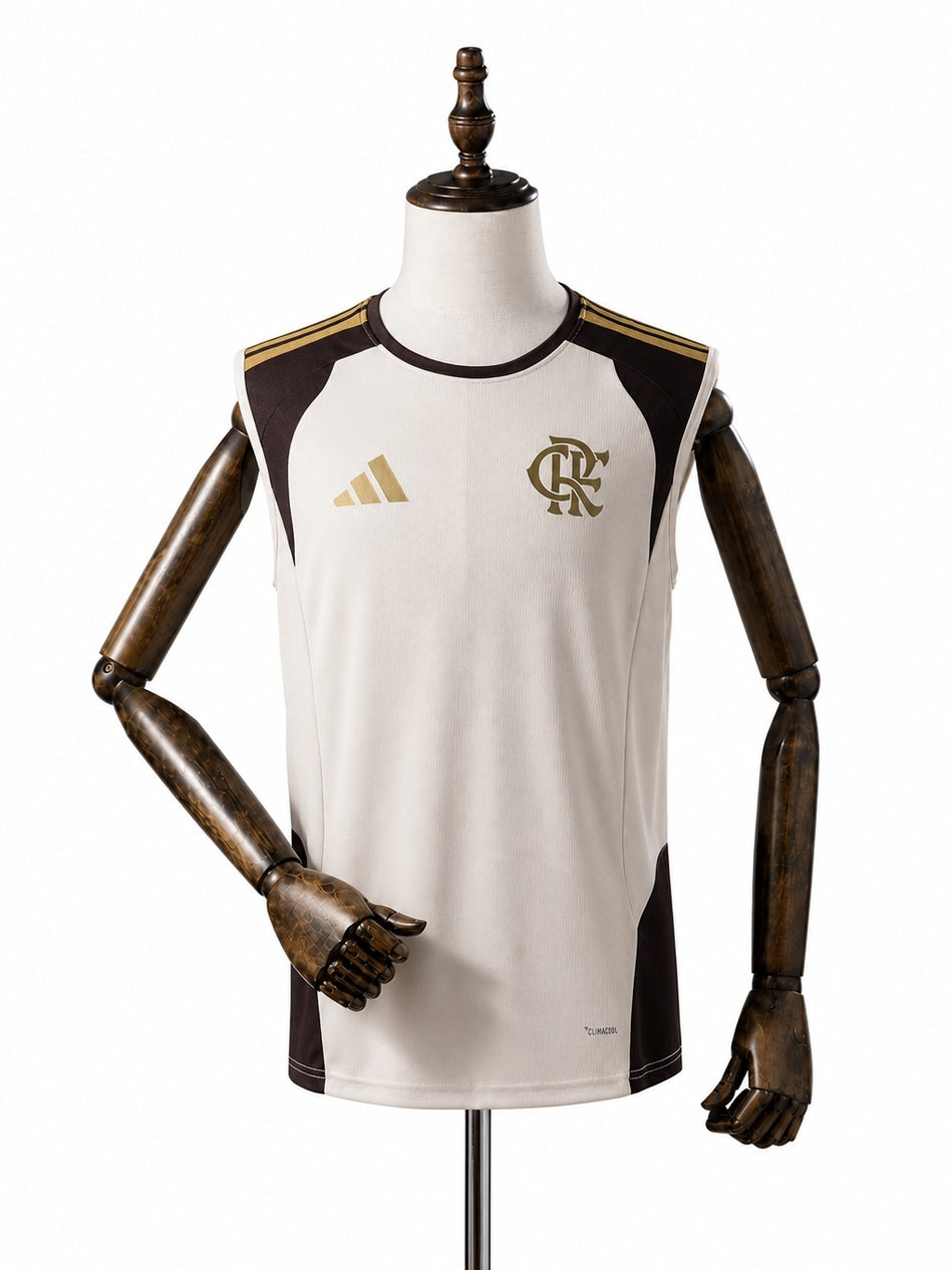 Flamengo 2026/27 Training Sleeveless Jersey Apricot front wood mannequin white background