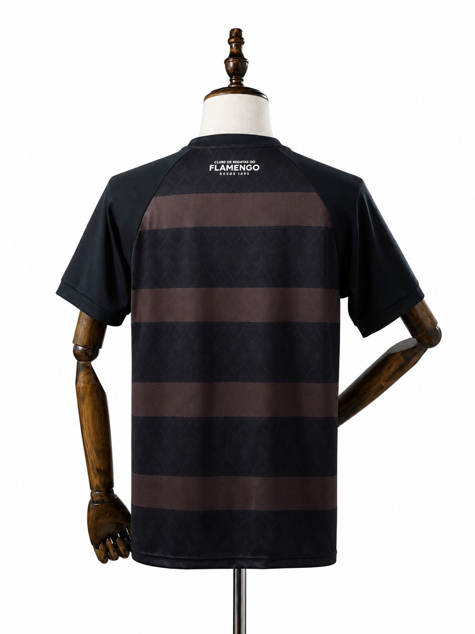 Flamengo 25/26 Black Diamond Edition Jersey back wood mannequin white background