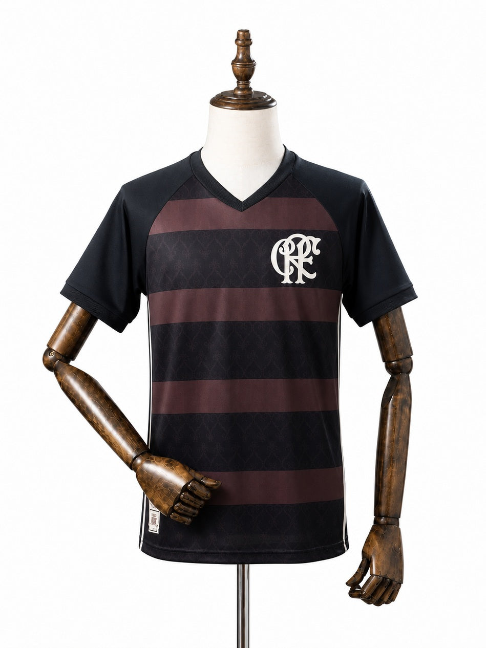 Flamengo 25/26 Black Diamond Edition Jersey front wood mannequin white background