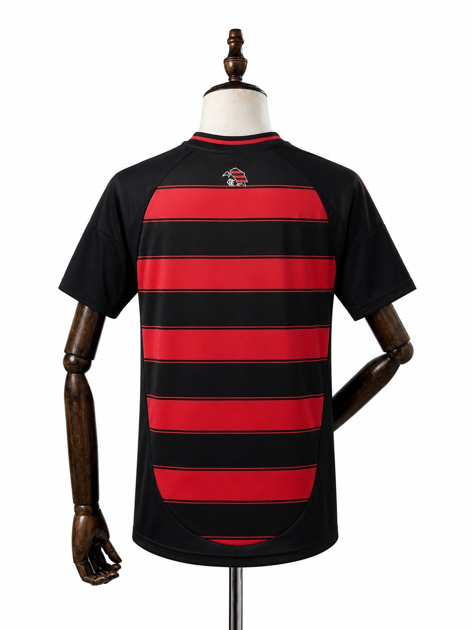 Flamengo 25/26 women Flamengo home red Jersey back wood mannequin white background