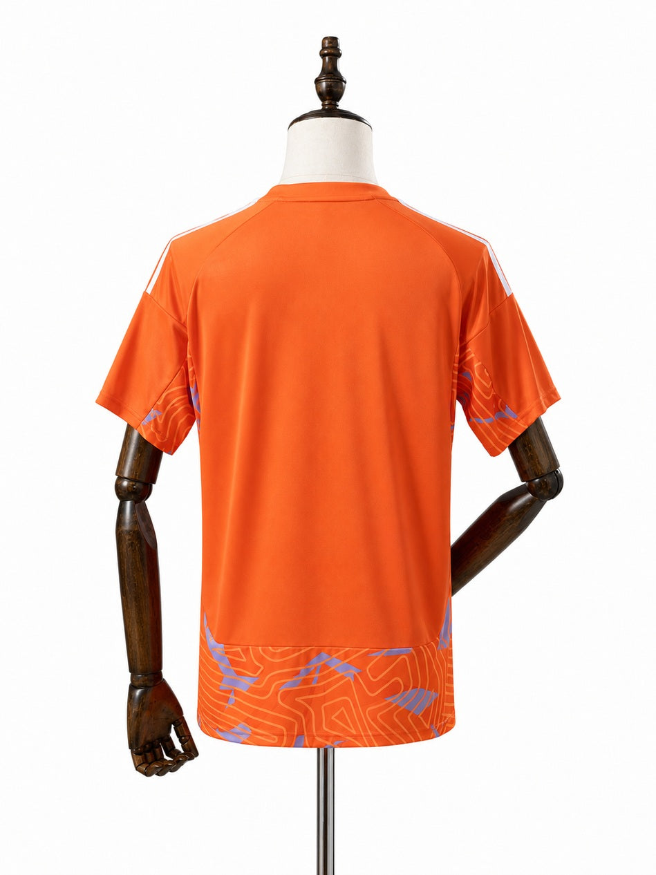 Flamengo 26/27 Goalkeeper Jersey Orange back wood mannequin white background
