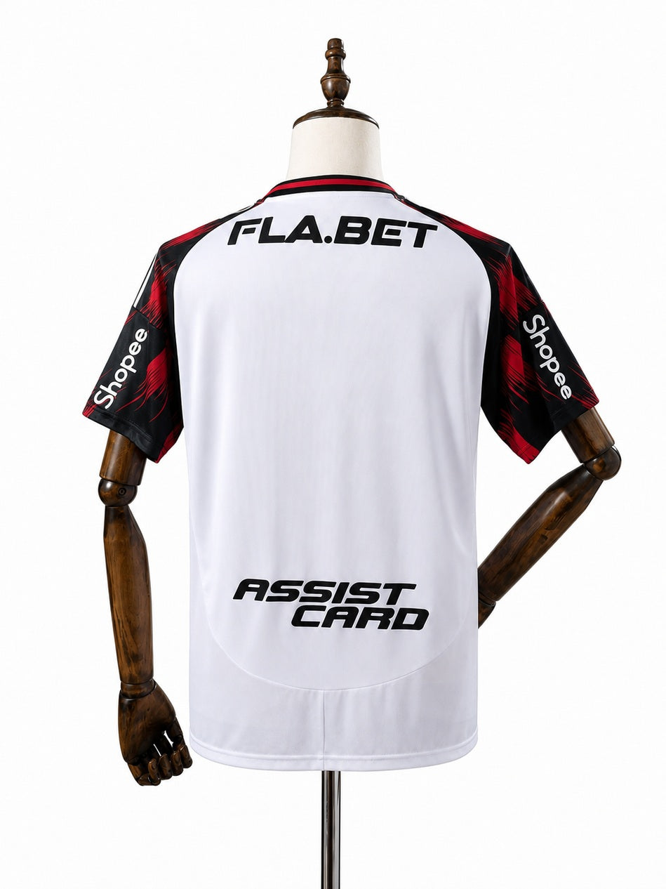 Flamengo Away All Sponsor Jersey back wood mannequin white background