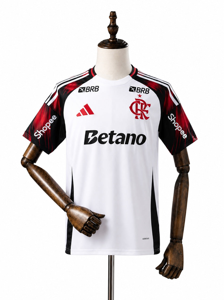 Flamengo Away All Sponsor Jersey front wood mannequin white background
