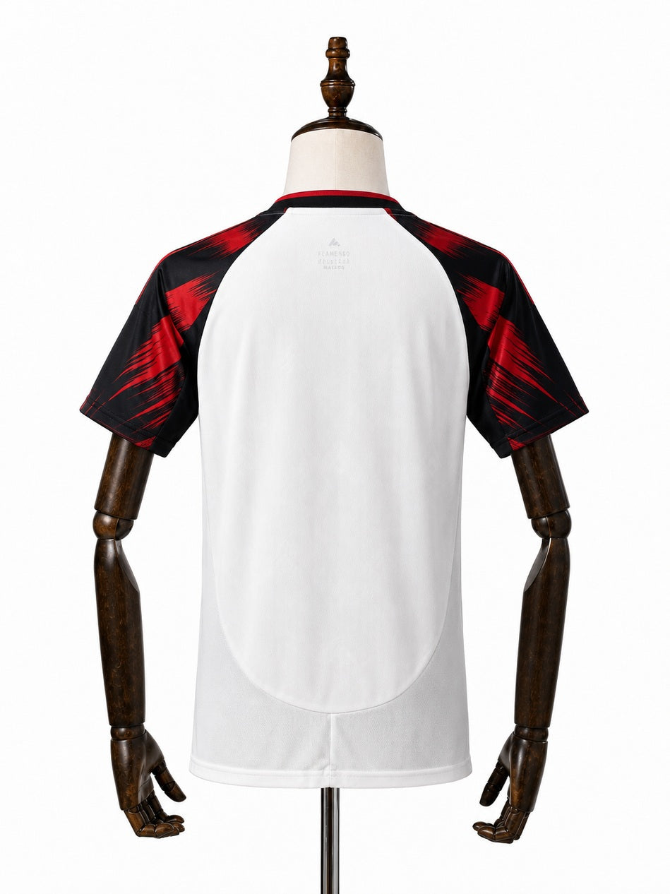Flamengo away kids kit back wood mannequin white background