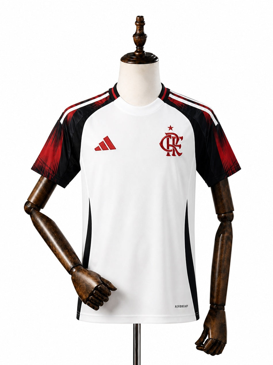 Flamengo away kids kit front wood mannequin white background