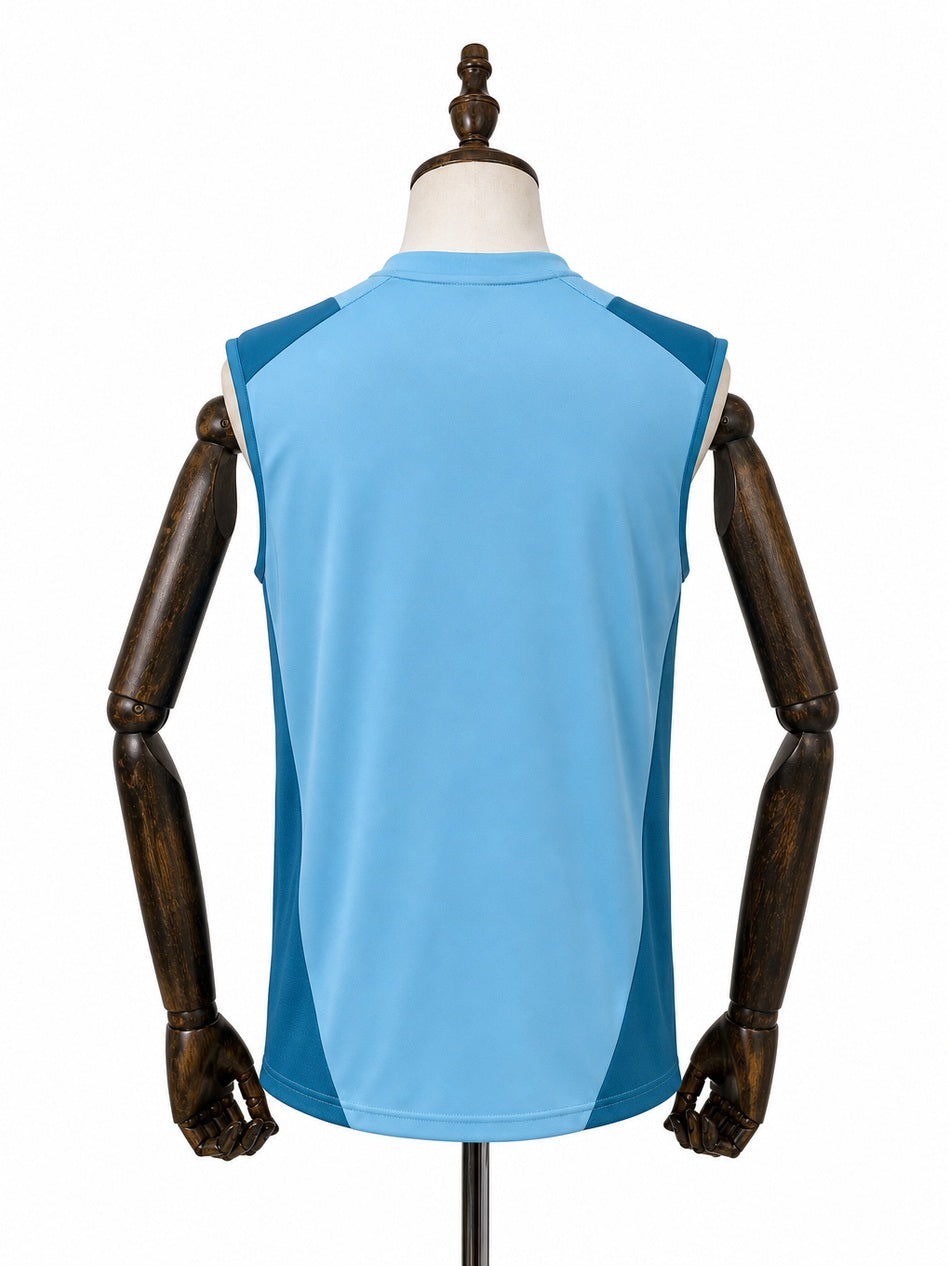 Flamengo Blue Vest Sleeveless Training Football Jersey back wood mannequin white background
