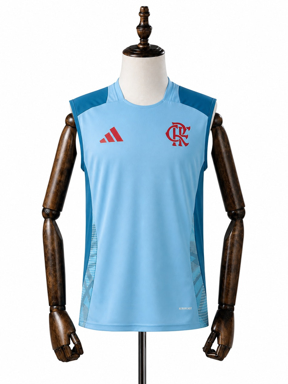 Flamengo Blue Vest Sleeveless Training Football Jersey front wood mannequin white background