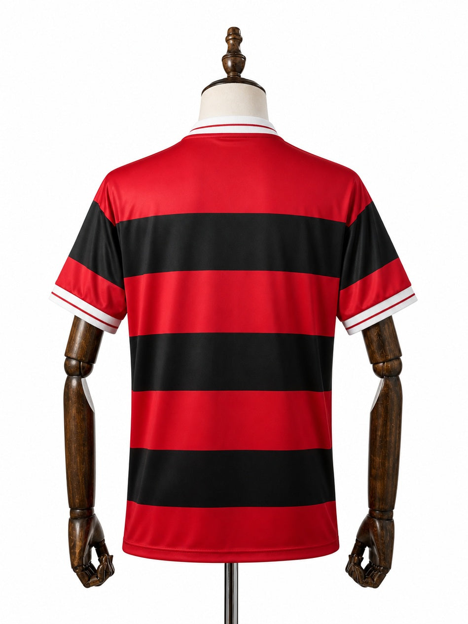 Flamengo Commemorative Edition Red Retro Jersey back wood mannequin white background
