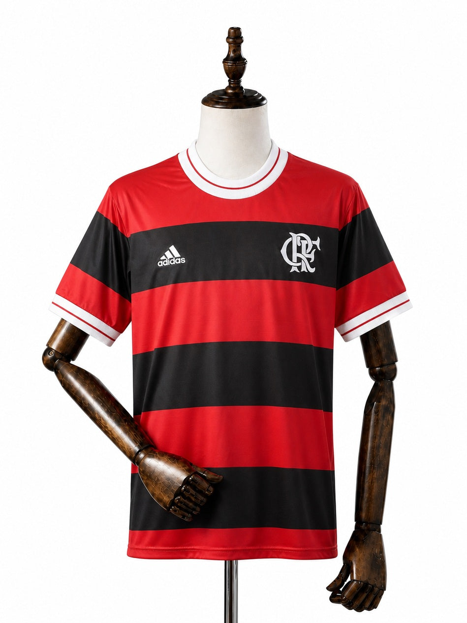 Flamengo Commemorative Edition Red Retro Jersey front wood mannequin white background
