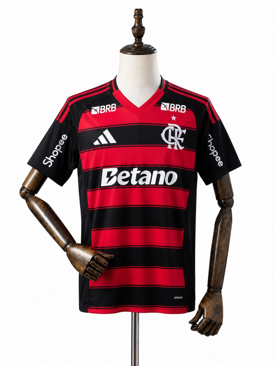 Flamengo Home All Sponsor Jersey front wood mannequin white background