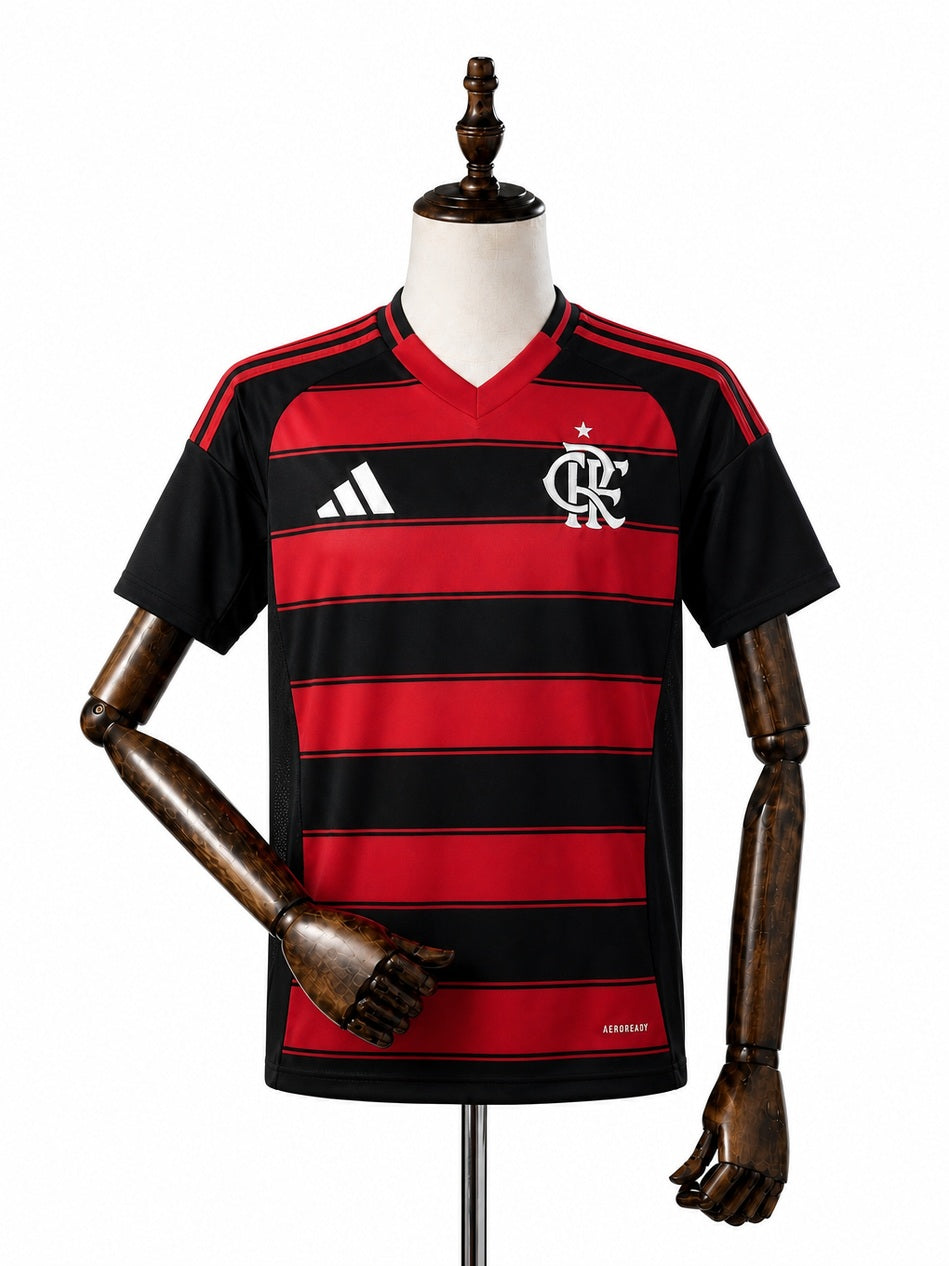 Flamengo home Kids kit front wood mannequin white background
