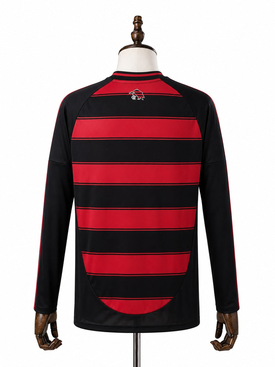 Flamengo Home Long Sleeve Jersey back wood mannequin white background
