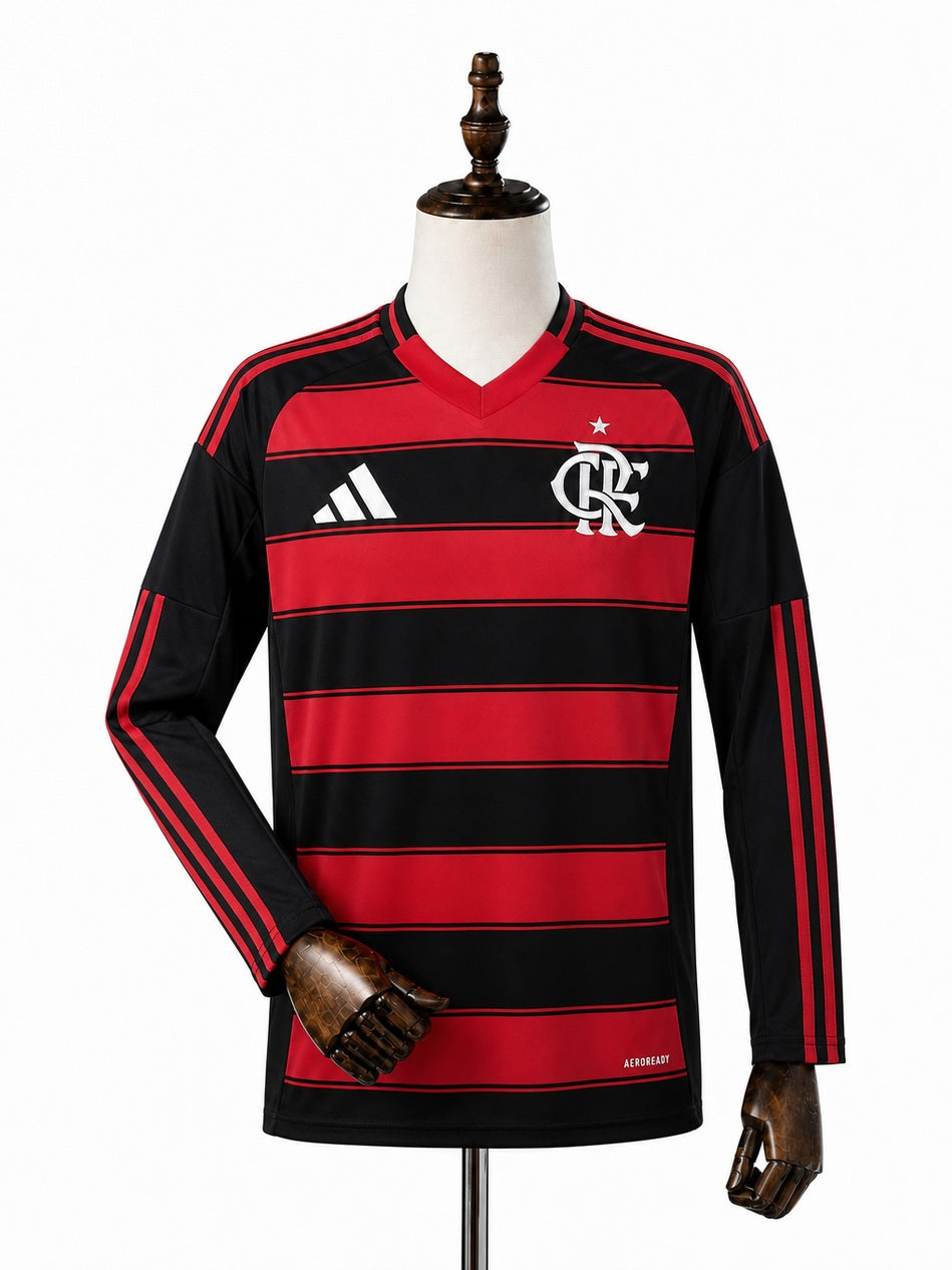 Flamengo Home Long Sleeve Jersey front wood mannequin white background