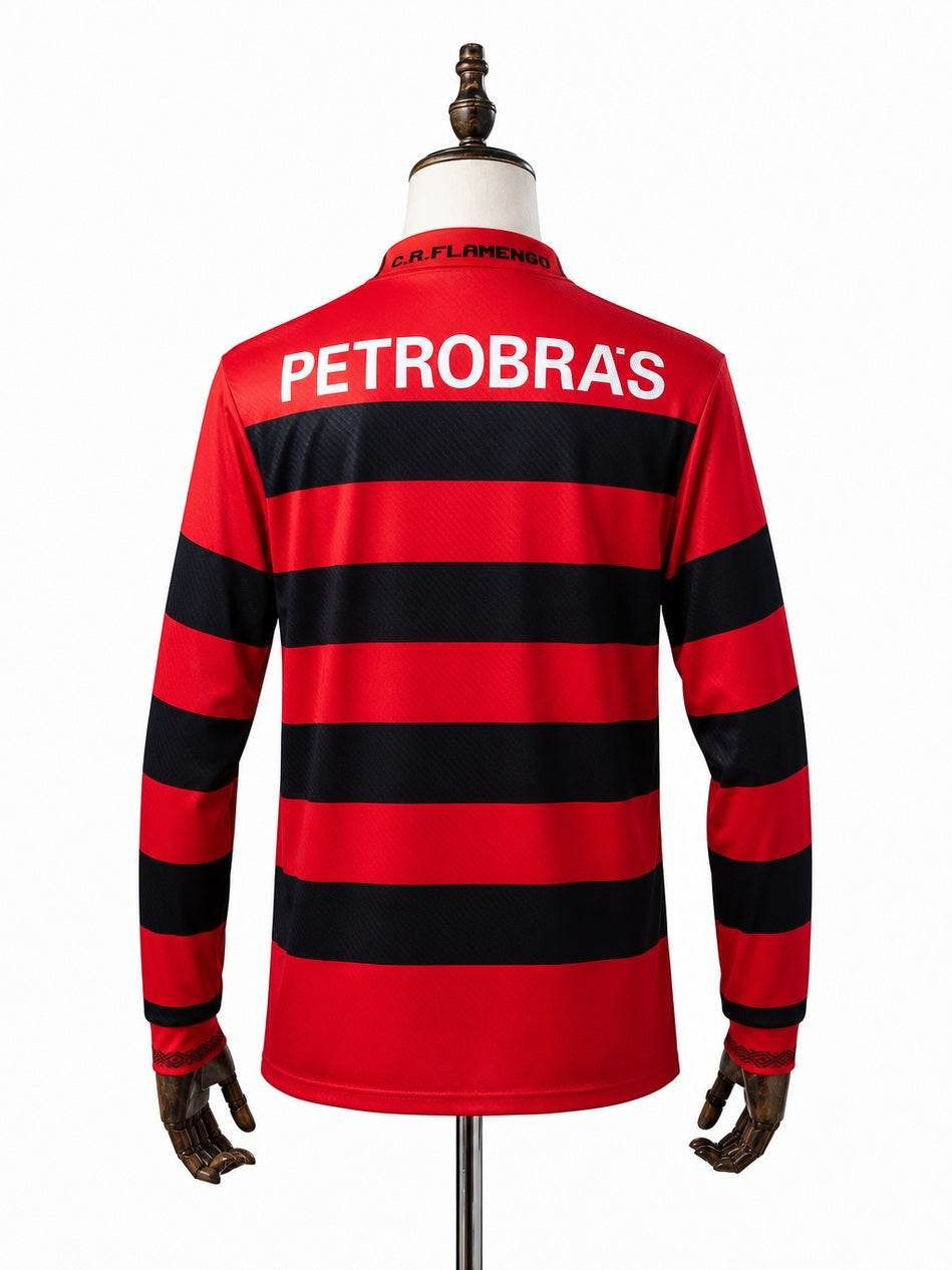 Flamengo Home Retro Long Sleeve Jersey back wood mannequin white background