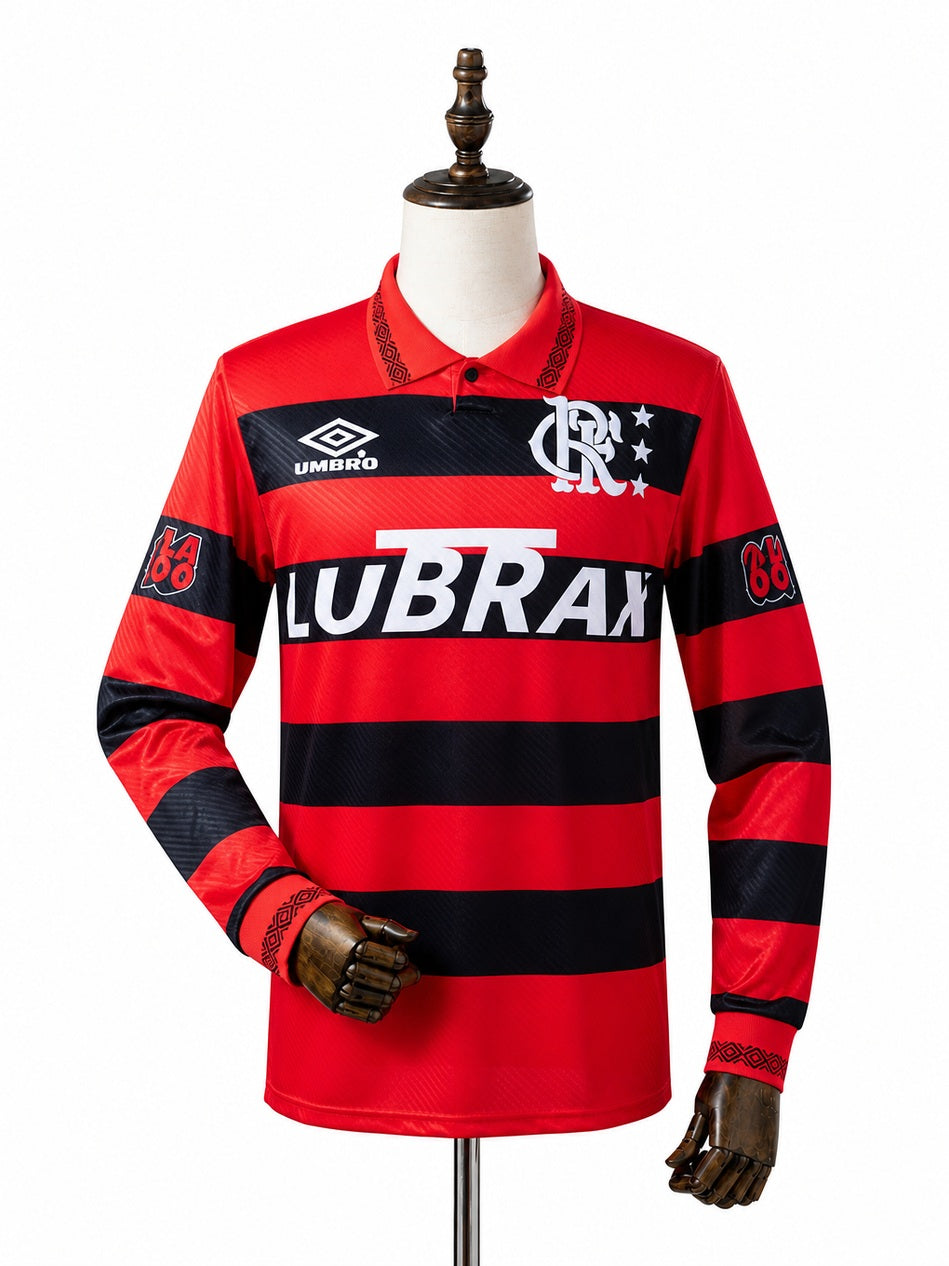 Flamengo Home Retro Long Sleeve Jersey front wood mannequin white background