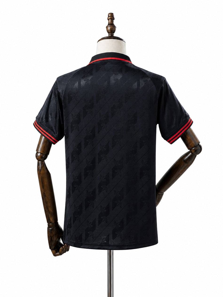 Flamengo Lifestyler Retro Black Jersey back wood mannequin white background