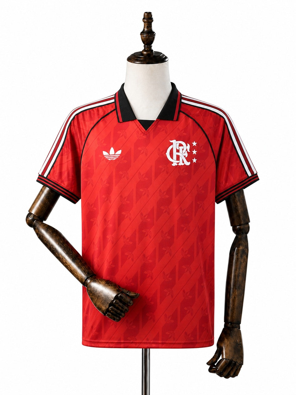 Flamengo Lifestyler Retro red Jersey front wood mannequin white background