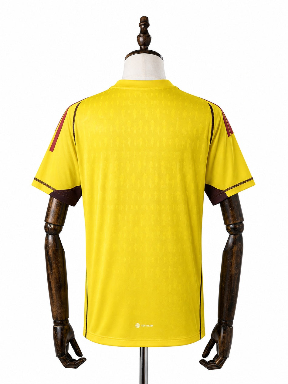 Flamengo Limited Edition Goalkeeper Yellow Jersey back wood mannequin white background