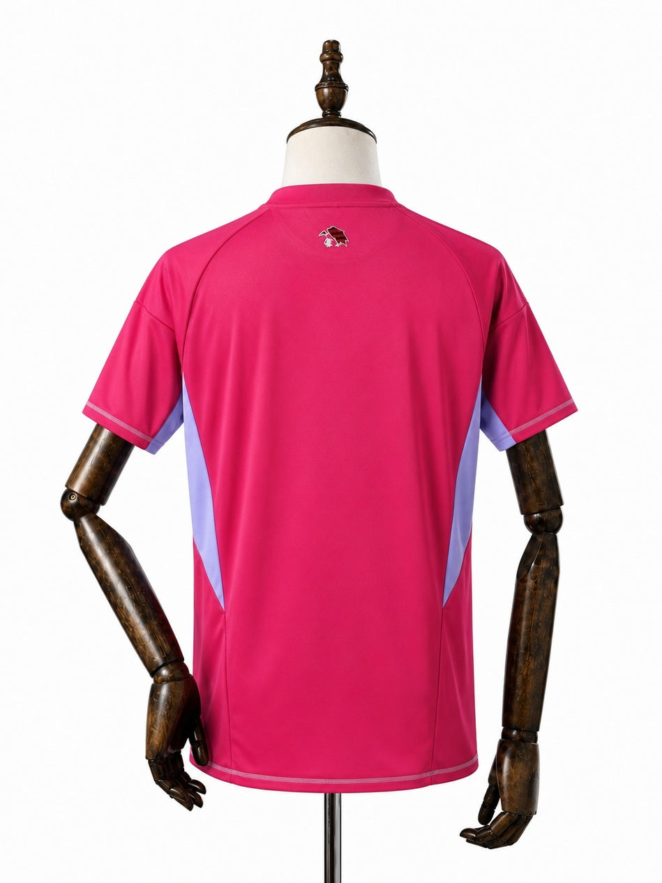 Flamengo pink goalkeeper Jersey back wood mannequin white background