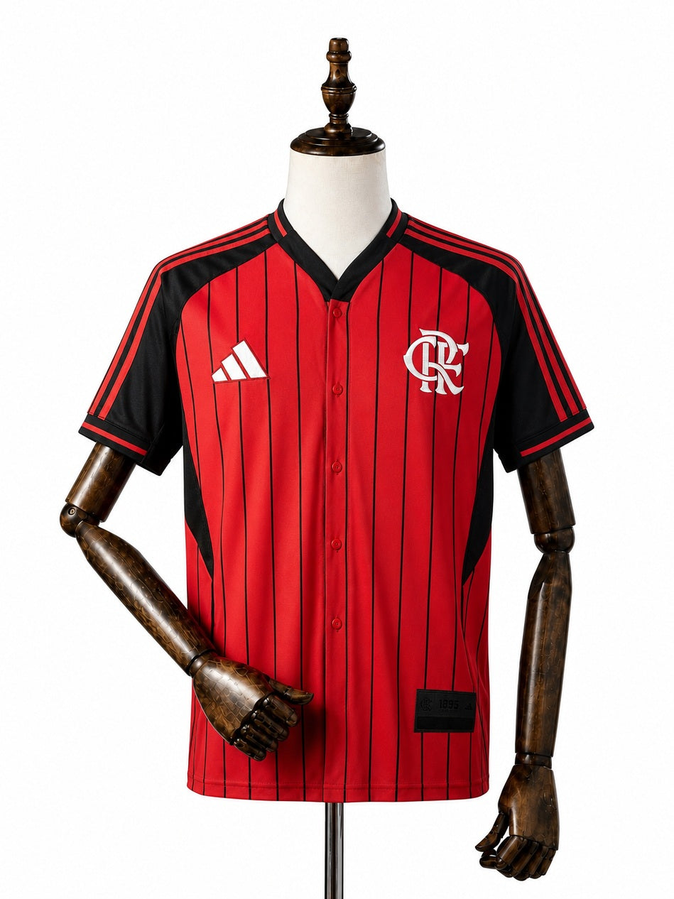 Flamengo Red Jersey front wood mannequin white background