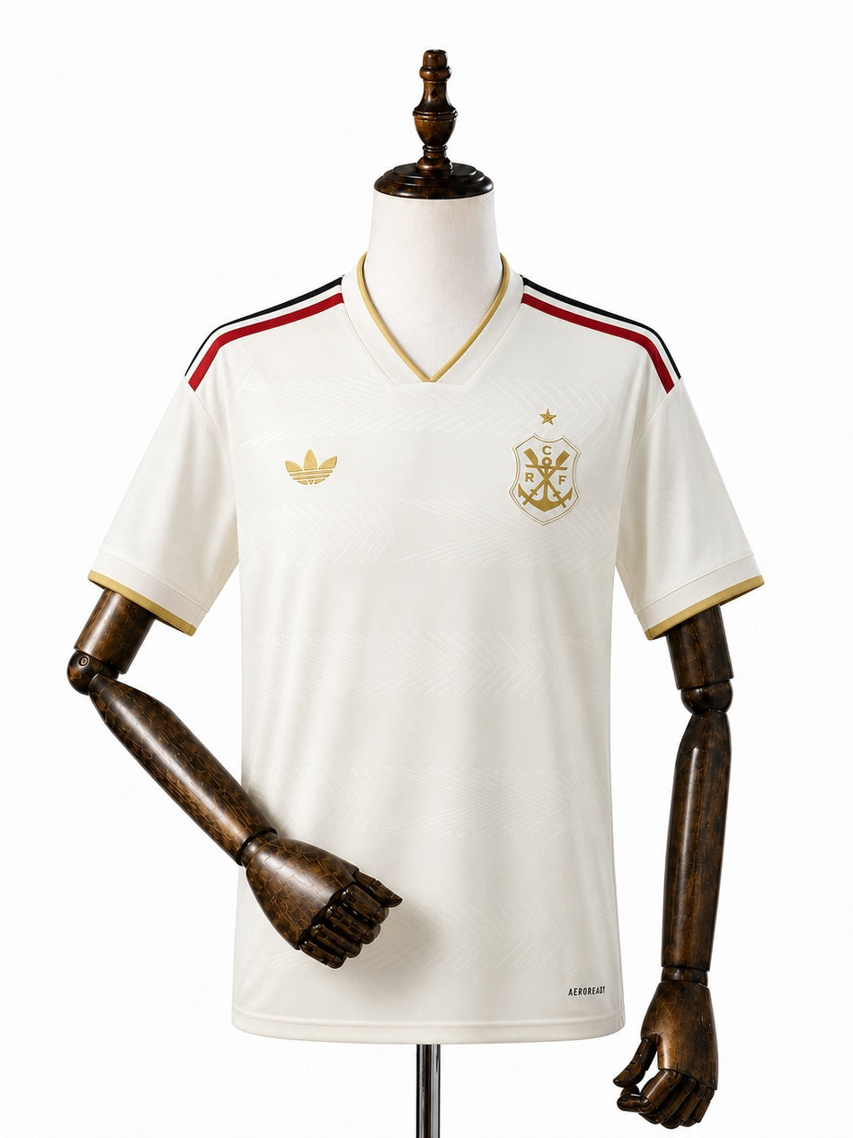 Flamengo third away all sponsors Jersey front wood mannequin white background