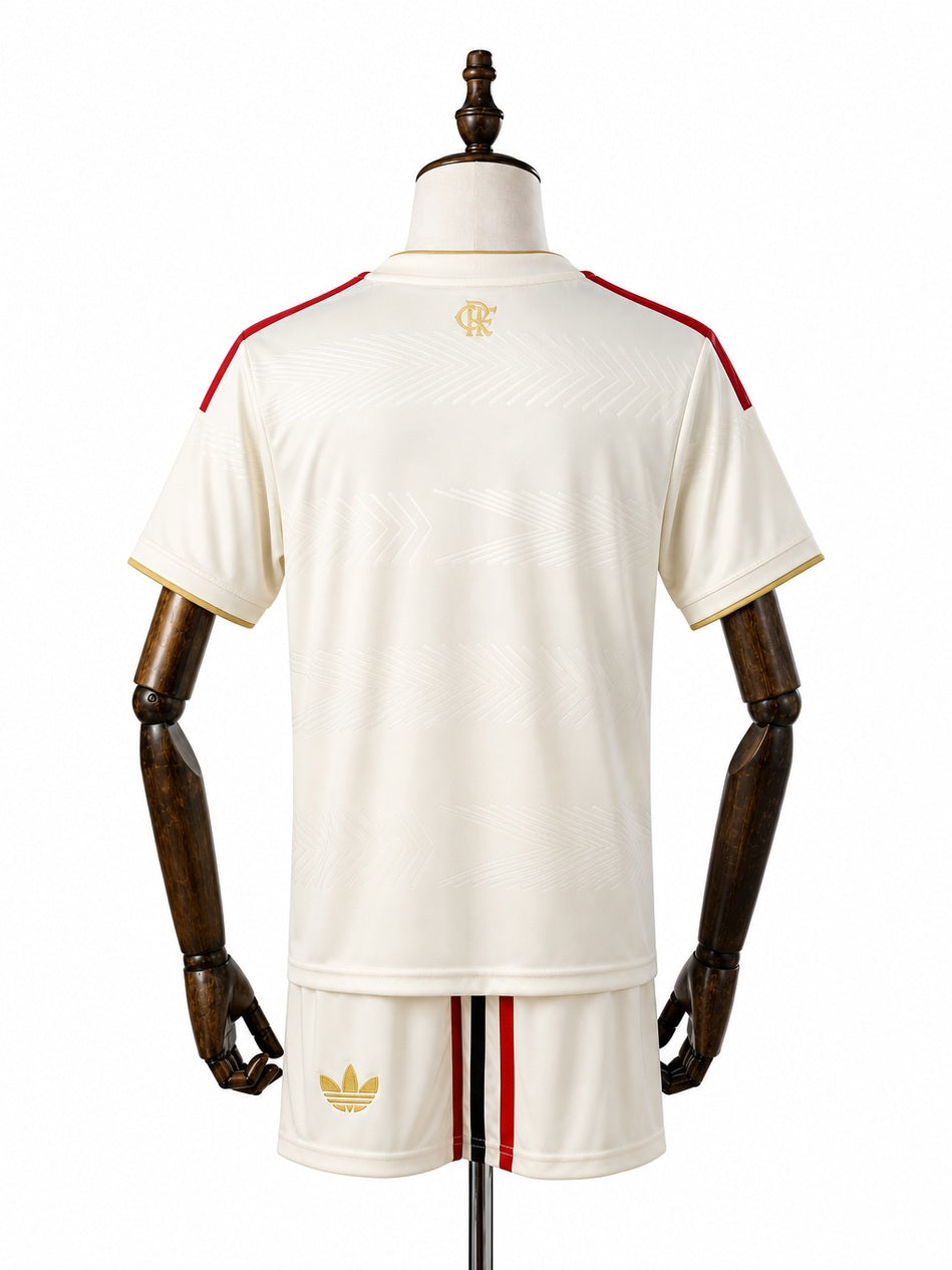 Flamengo third away Kids Kit back wood mannequin white background