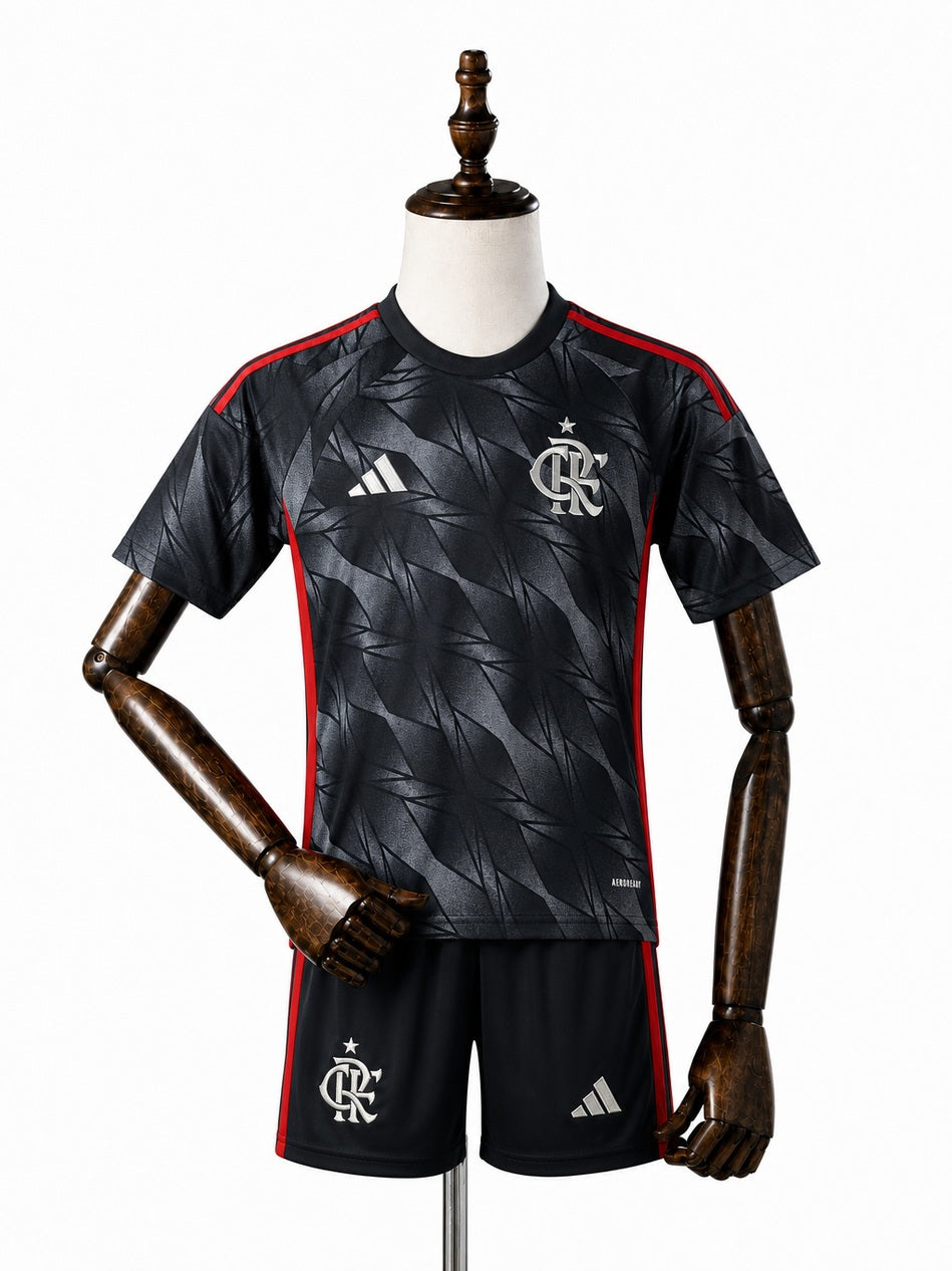 Flamengo Third Kids kit front wood mannequin white background