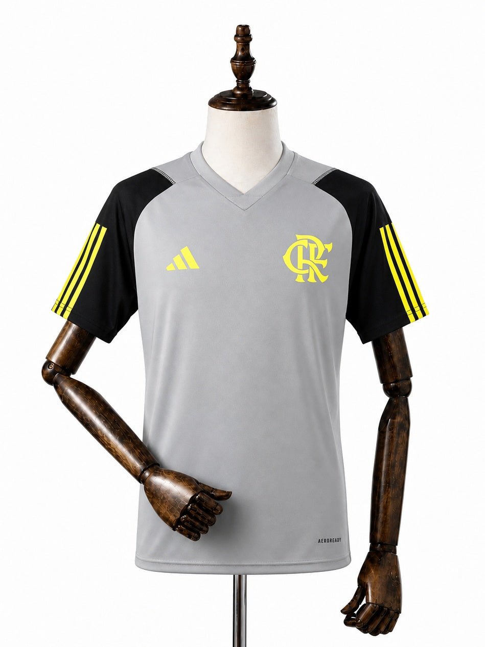 Flamengo Training Wear Gray jersey front wood mannequin white background